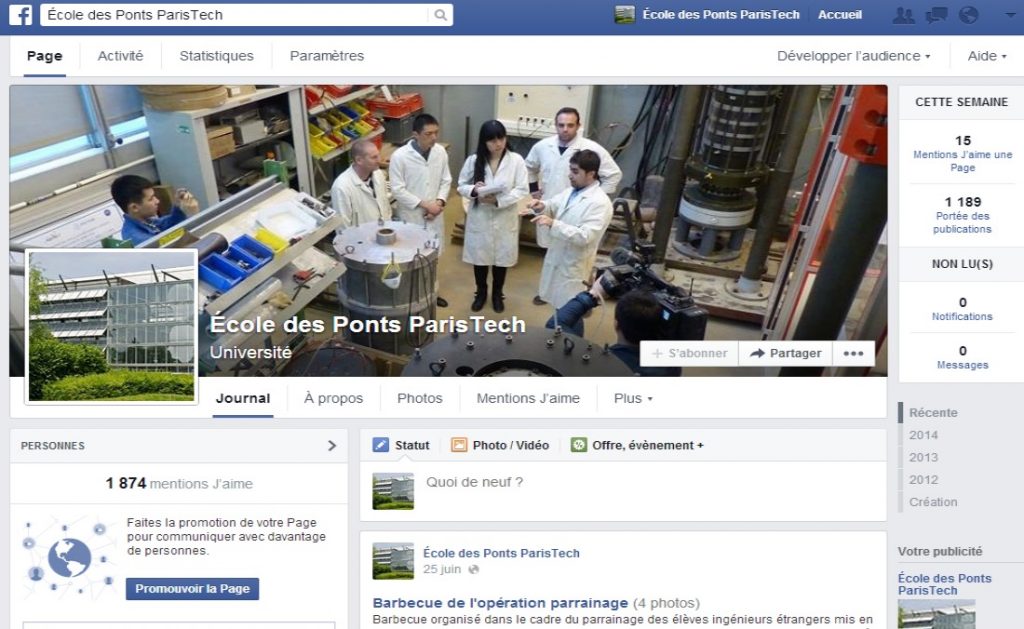 Page Facebook de l'Ecole des Ponts